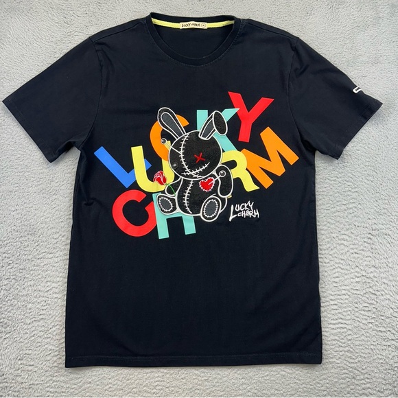 BKYS Lucky Charm Shirt‎ Mens Medium Black Bunny Embroidered Stretch Streetwear - Picture 1 of 16
